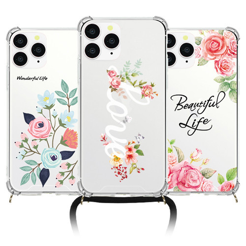 플라워타이포 스트랩 방탄 젤하드 케이스 (갤럭시 아이폰), , 코지, 